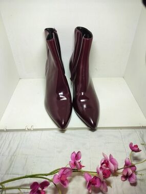 Rachel Zoe Pointed Ankle Boots in Deep Burgundy Patent